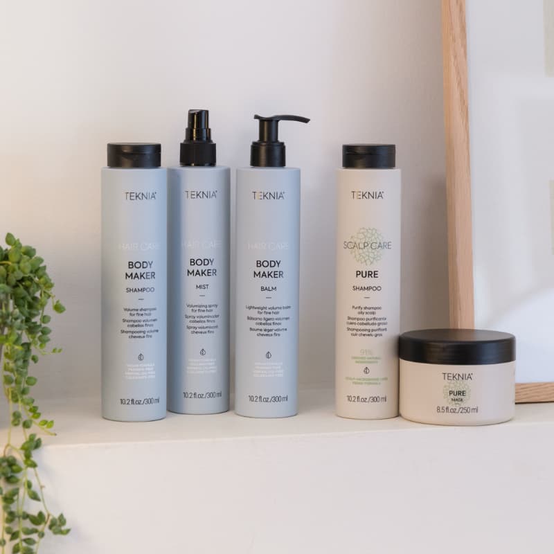 gama de productos Teknia Body Maker y Teknia Scalp Care Pure